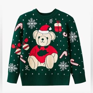 NEW Green Kids Unisex Christmas Holiday Sweater Crewneck Knit Pullover 3T